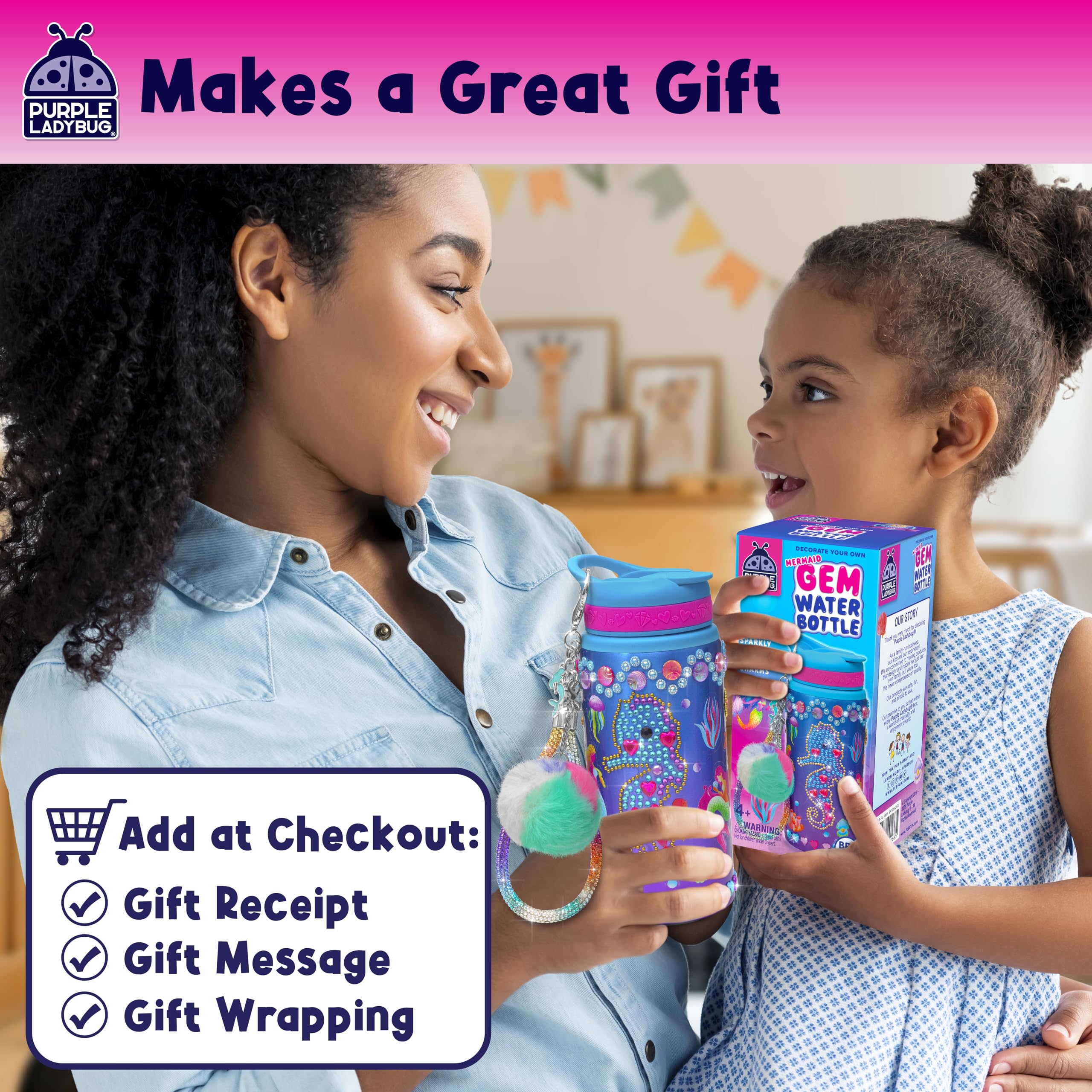 Purple Ladybug mermaid charms add personalization and charm to kids' bottles.