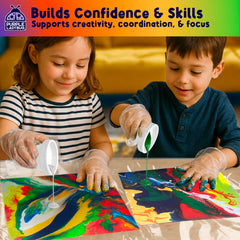 Design chain, straws, and gloves support safe, creative pouring.