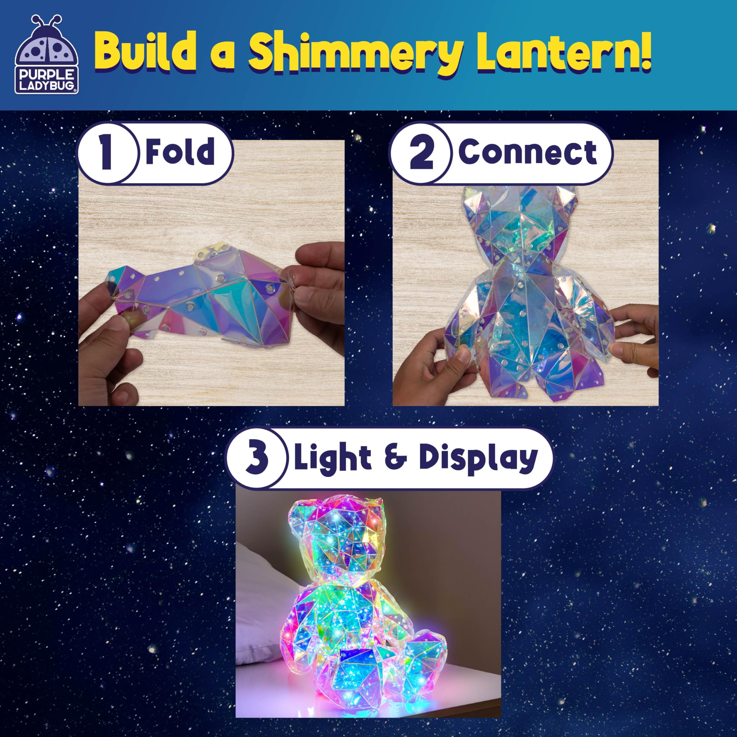Purple Ladybug Prismic bear nightlight mirrored base amplifies glow.