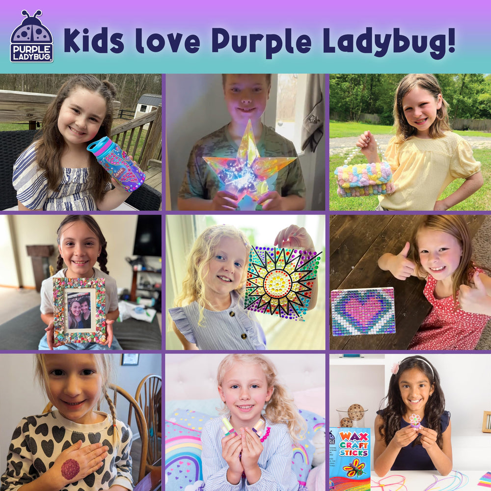 Purple Ladybug STEM mosaic activity supports planning and fine motor skills