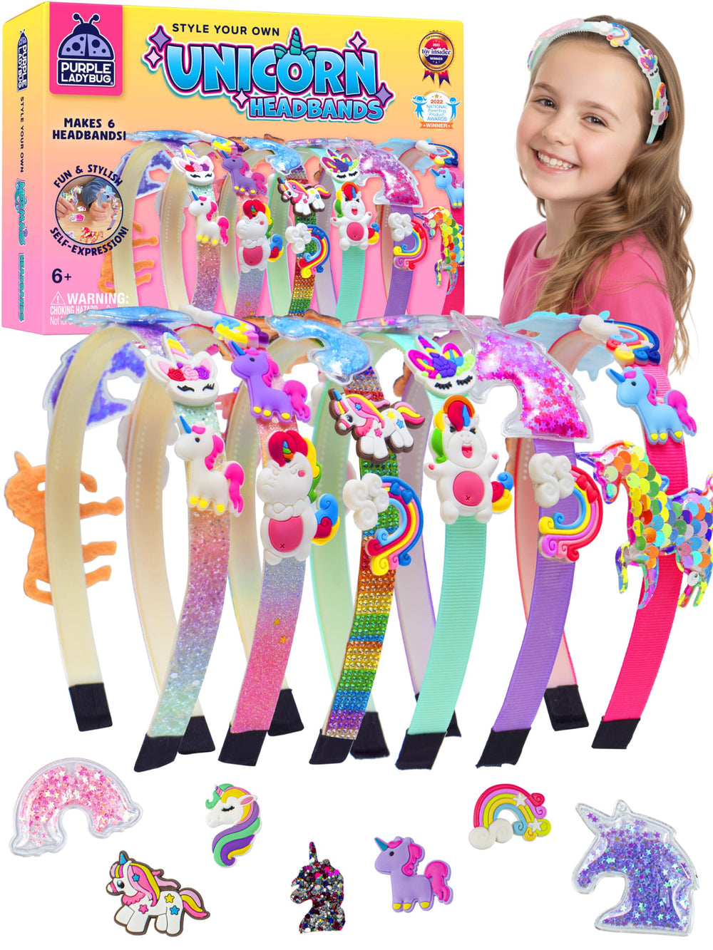 Purple Ladybug unicorn headband kit packaging shows an all-in-one craft experience for kids