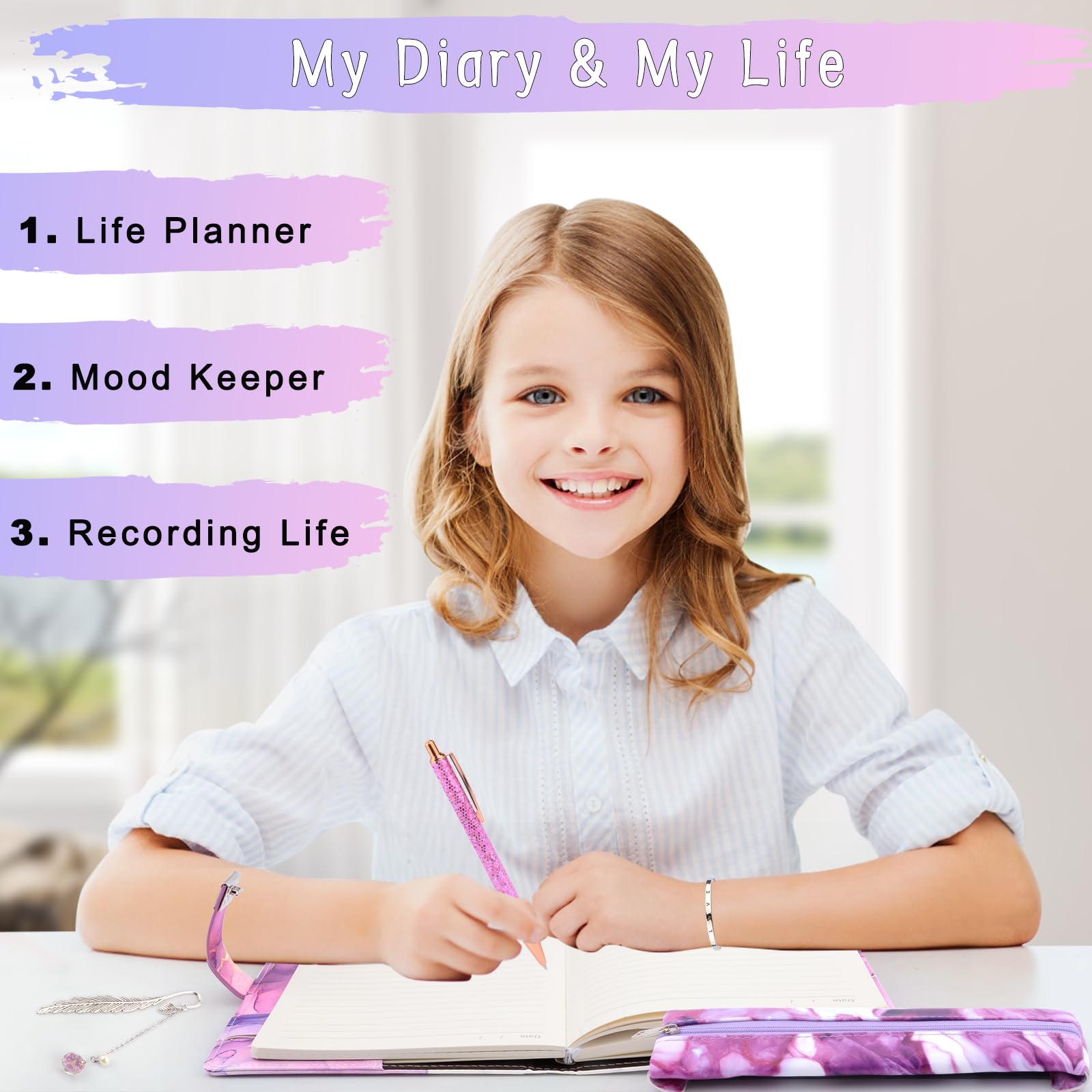 Purtarly diary with lock close-up demonstrates private writing for personal notes.