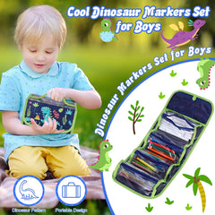 Purtarly Dinosaur Markers glitter pens add shiny accents to drawings.