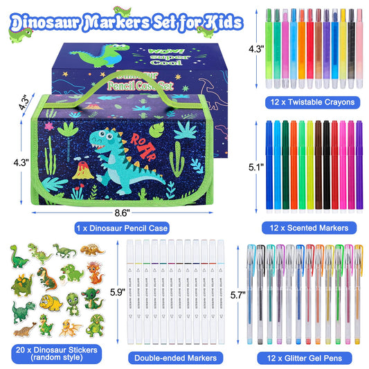 Purtarly Dinosaur Markers scented set adds fun fragrance to coloring sessions.