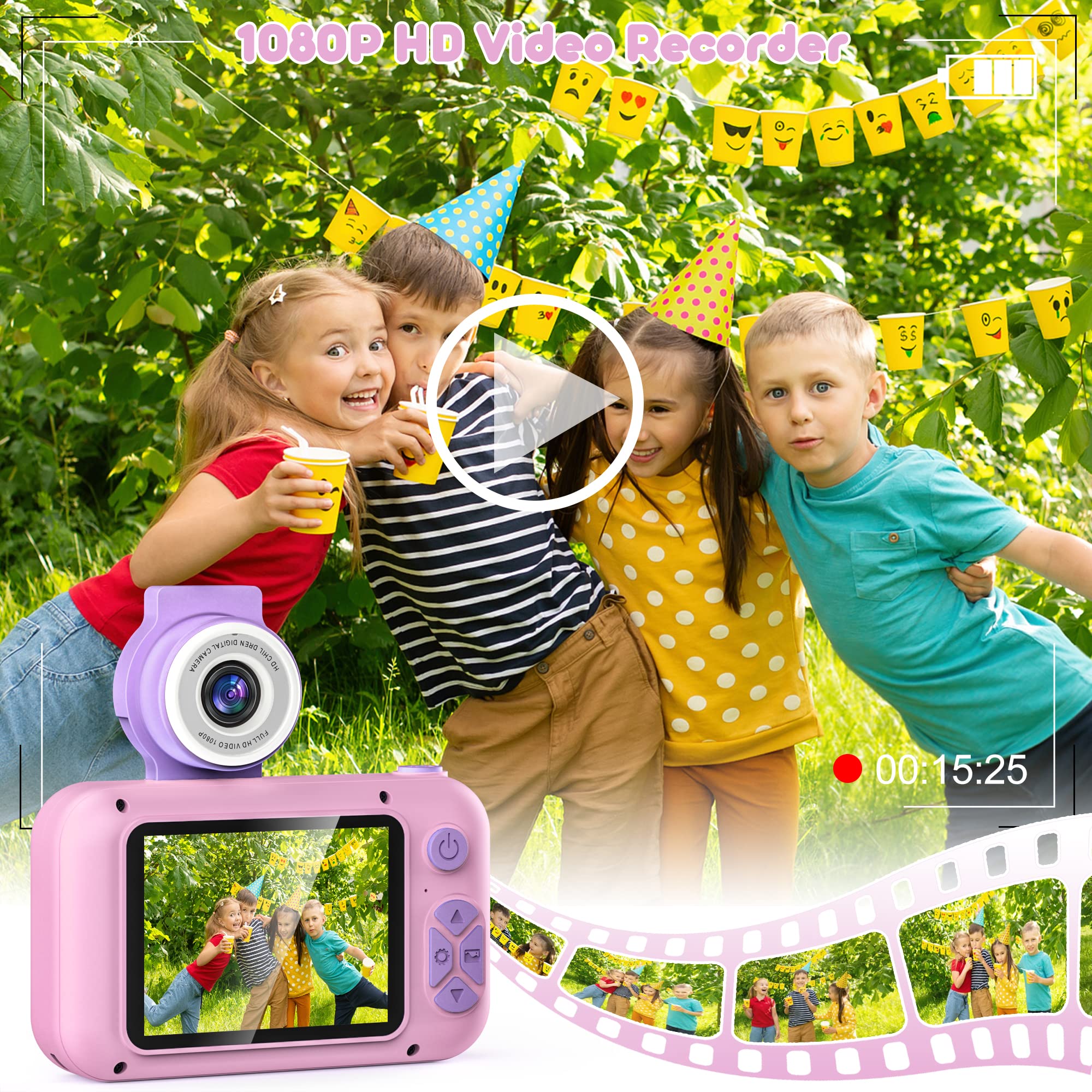 PURULU Kids Camera records vivid 1080p video for shareable moments.