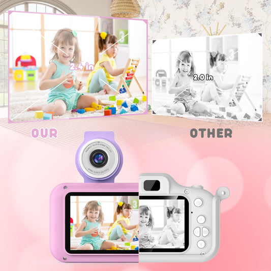 PURULU Kids Camera side view highlights compact, travel-friendly design.