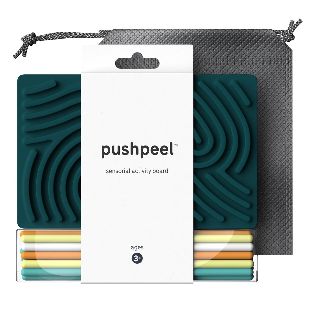 Pushpeel Sensory Board close-up showing tactile features for calm focus