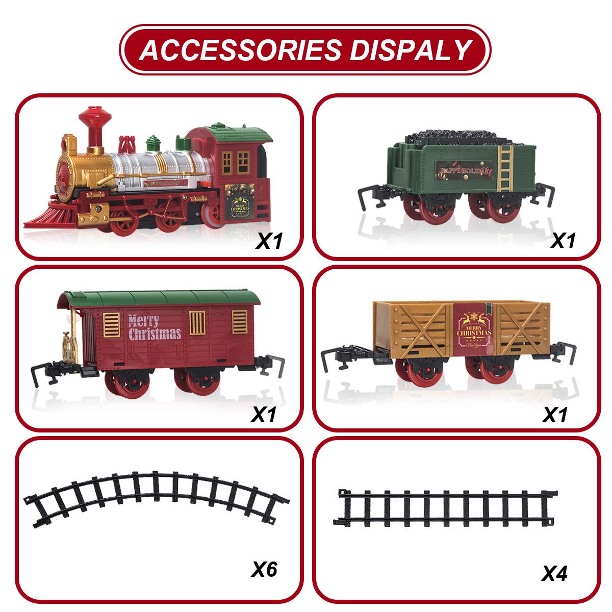 PUSITI Christmas train coach beside cargo car for imaginative play.