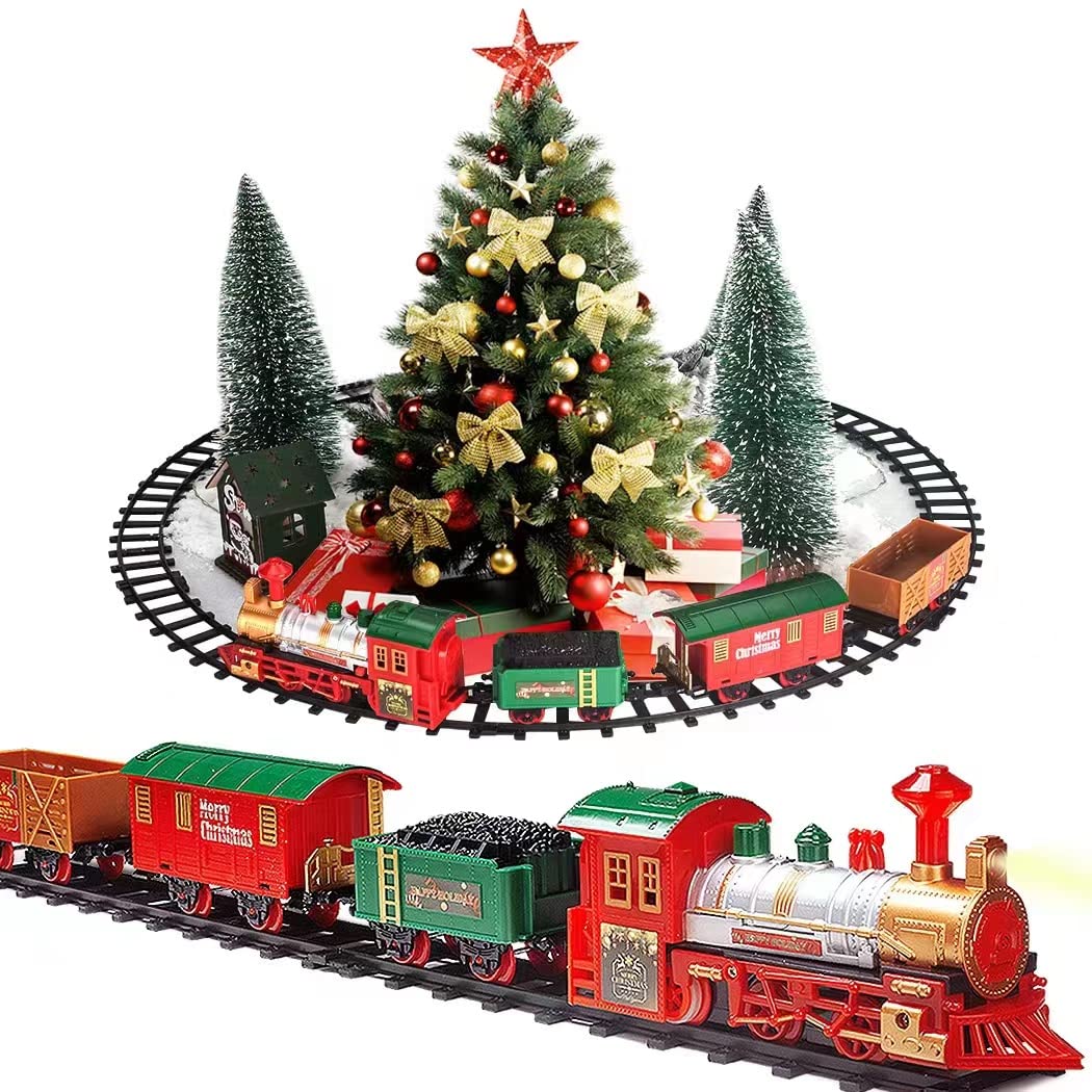 PUSITI classic Christmas train engine on glowing rails for festive play.