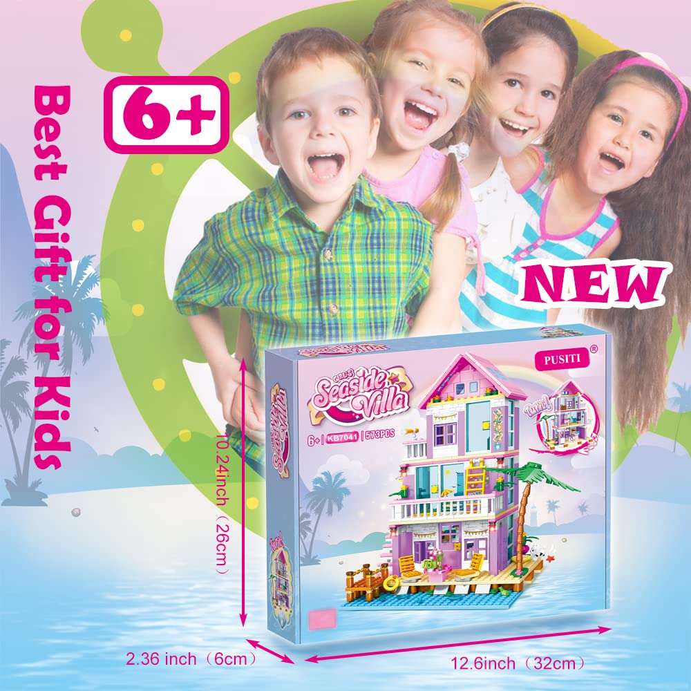 PUSITI Seaside Villa Building Set box packaging showcases gift-worthy presentation.
