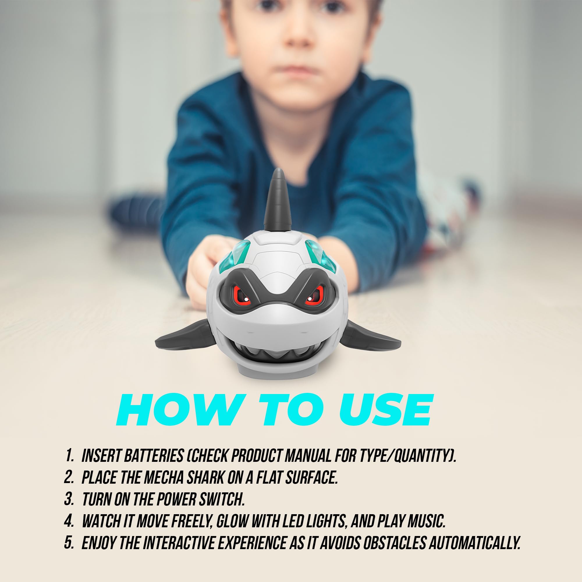 puzgic Shark Toy on hard floors gliding smoothly for exploration