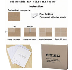 PUZZLE EZ clear glue sheets preserve back pattern visibility.