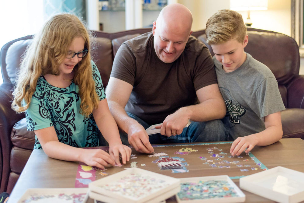 PUZZLE EZ sorter by color, edge, or shape for faster assembly.