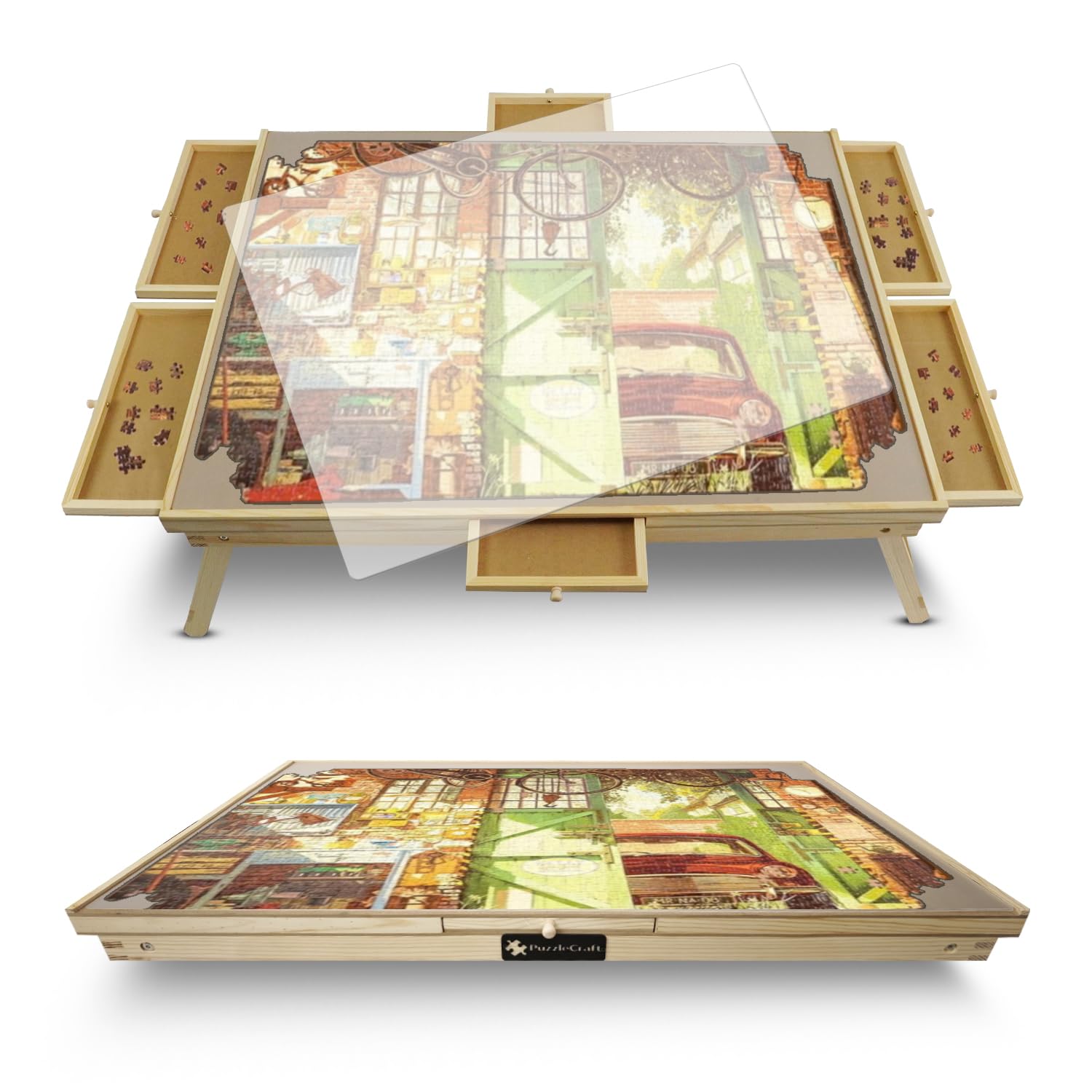 PuzzleCraft 1500-piece board with tilting surface for ergonomic puzzling.