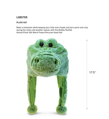 Puzzled Dollibu alligator plush hat with ear flaps for warmth.