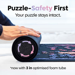 Puzzlup non-slip rubber bottom keeps puzzles steady on any table.
