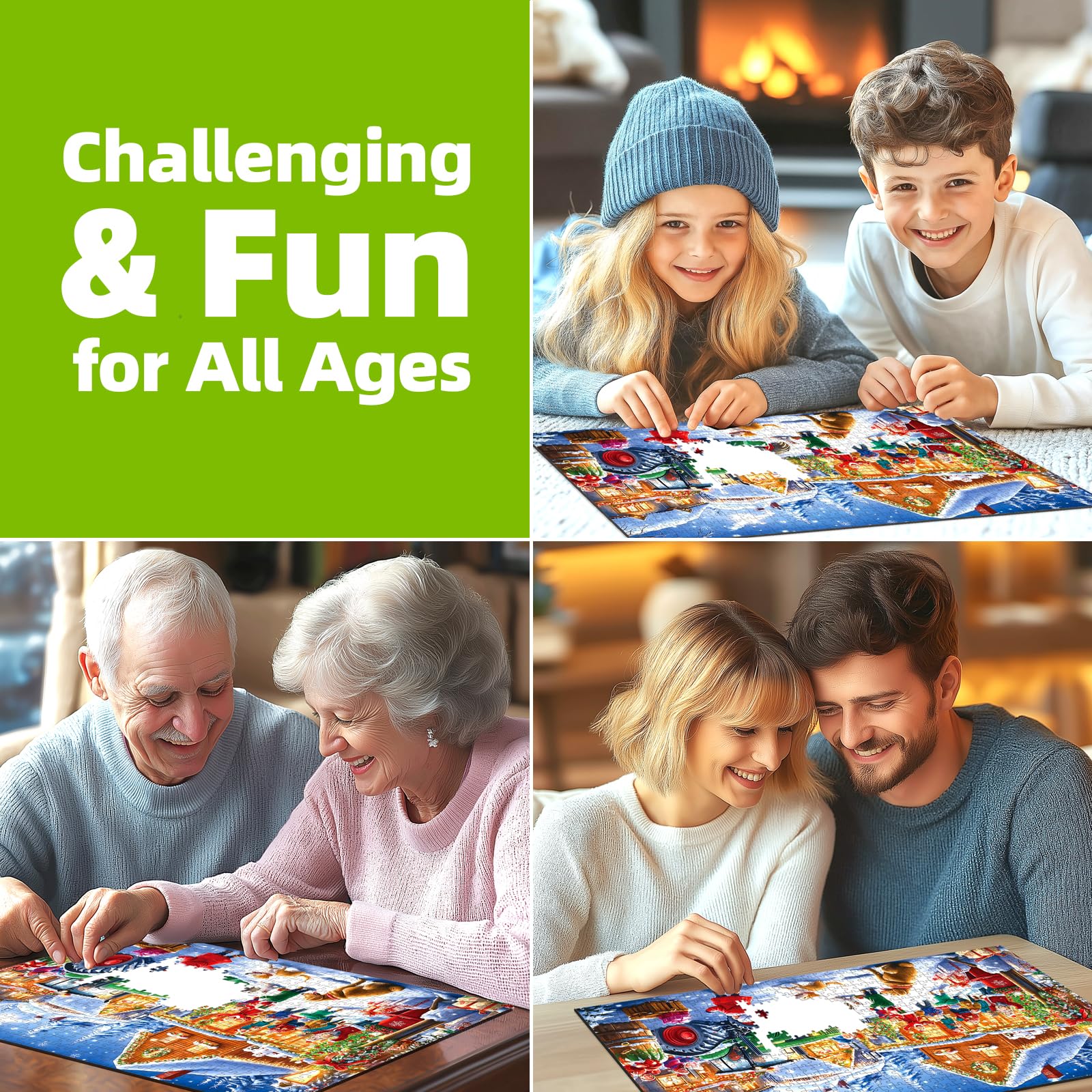 PuzzOne children building snowmen for joyful family activity.