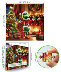 PuzzOne Christmas 500-piece puzzle by the fireplace with stockings