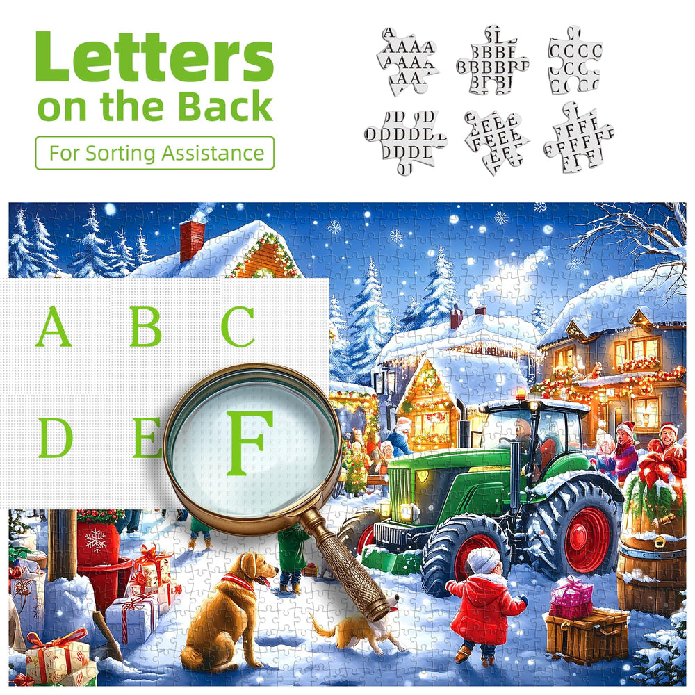 PuzzOne letters on back puzzle pieces for guided progress.