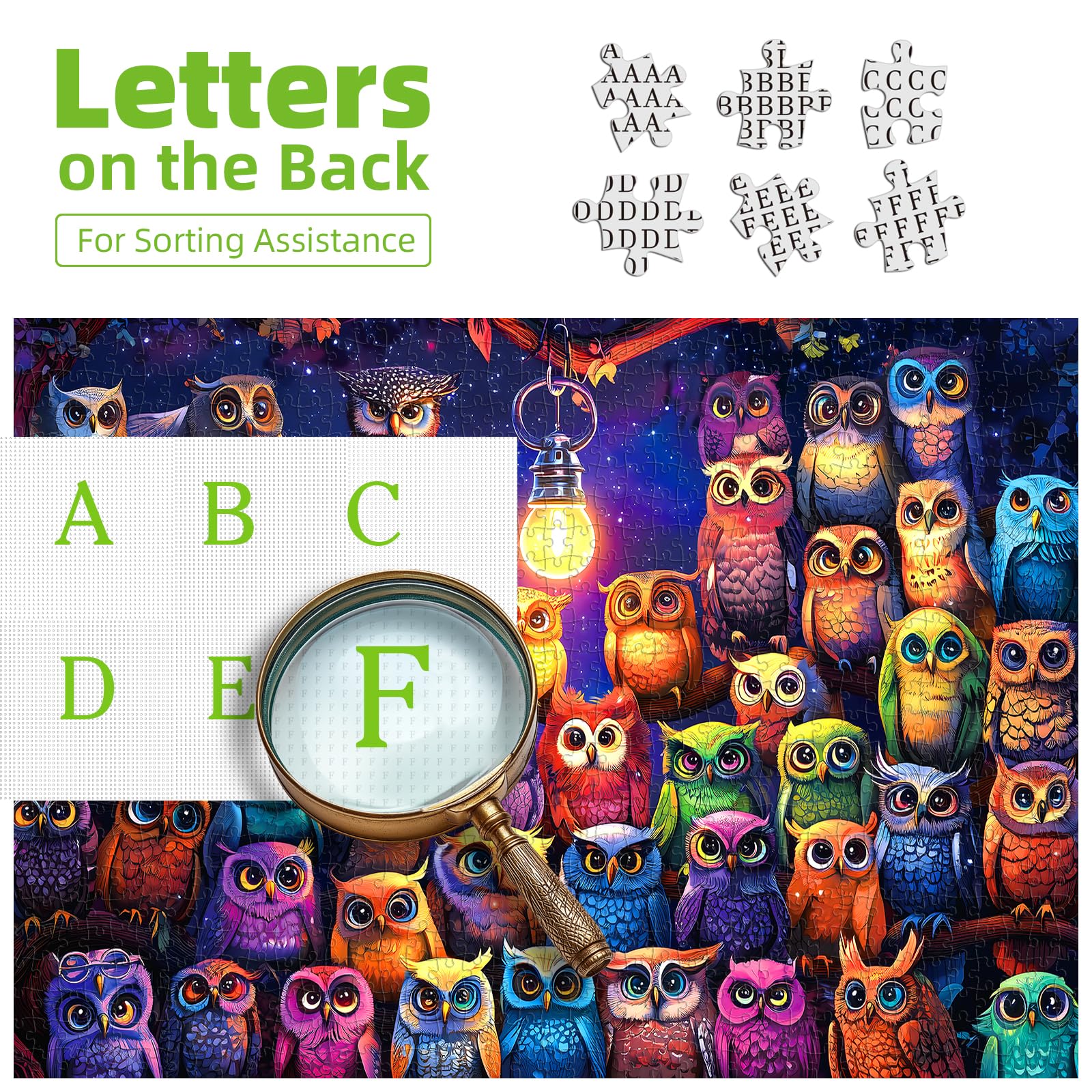 PuzzOne Owl Family back-letters feature aiding puzzle time