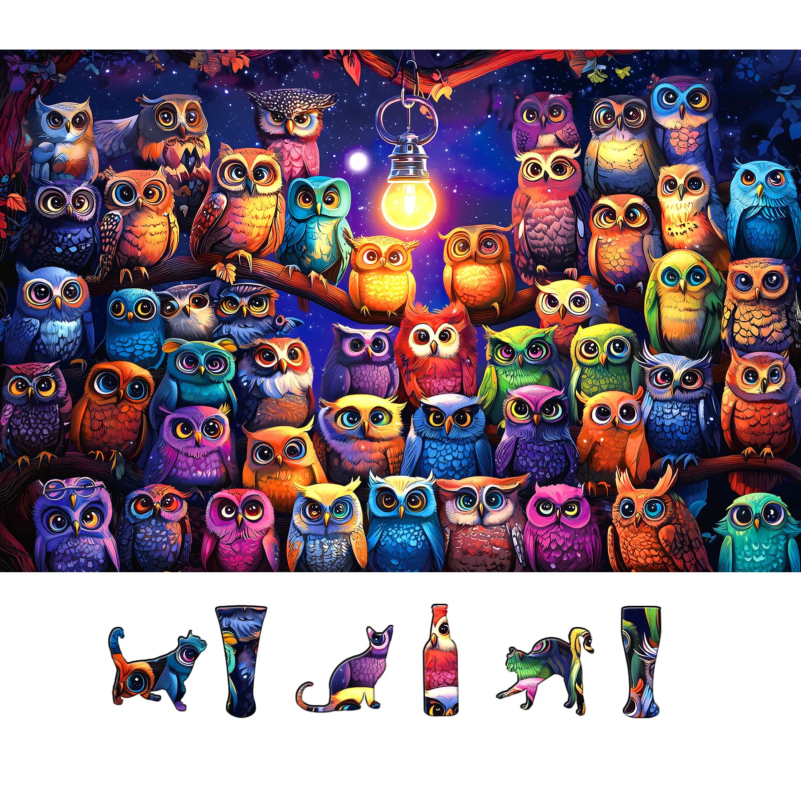 PuzzOne Owl Family puzzle box front with vibrant colors for family game night