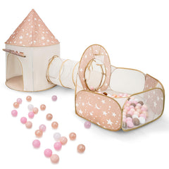 PXFAYSFQ 3-in-1 kids play tent with tunnel and ball pit creates a cozy indoor play space.