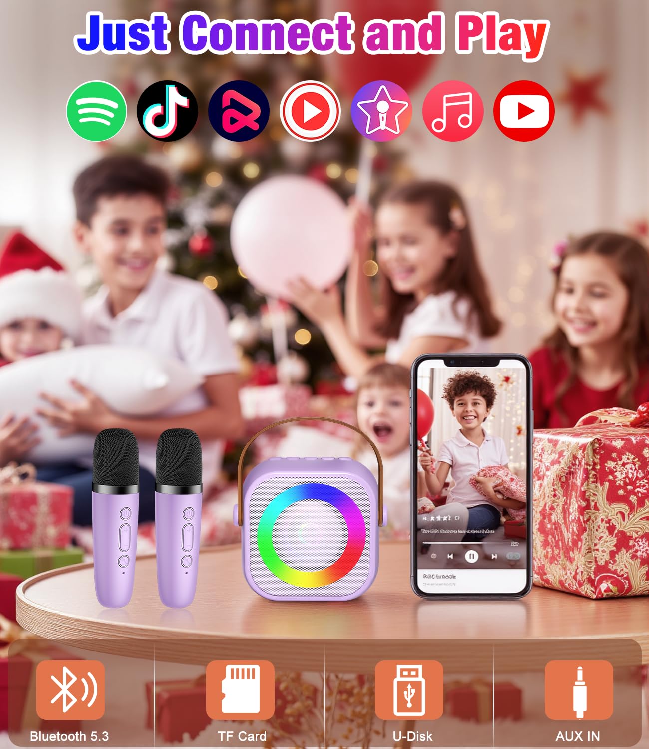 Pxzvd mini karaoke machine Bluetooth 5.3 for quick pairing.
