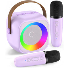 Pxzvd mini karaoke machine with leather handle for easy portability.