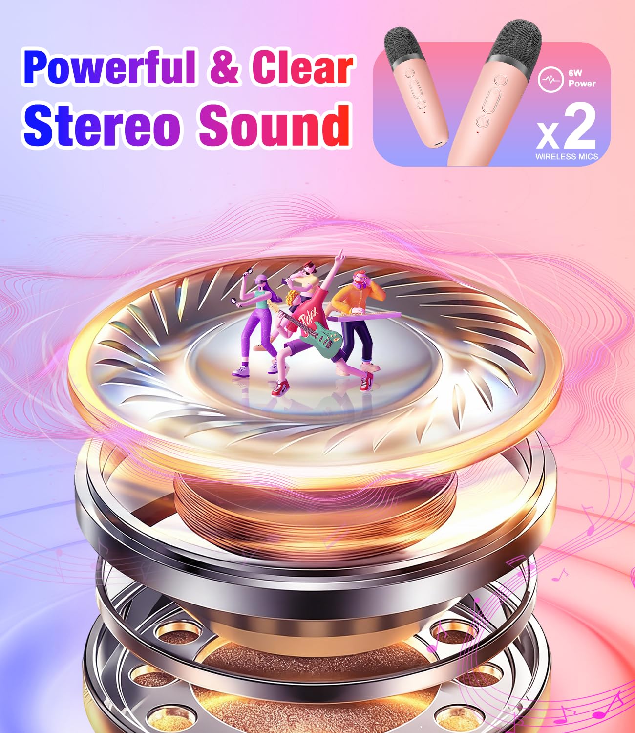 Pxzvd mini karaoke machine pink side view highlights compact carry-and-share size.