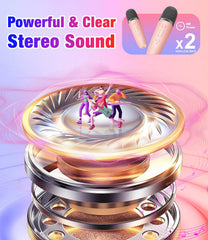 Pxzvd mini karaoke machine pink side view highlights compact carry-and-share size.