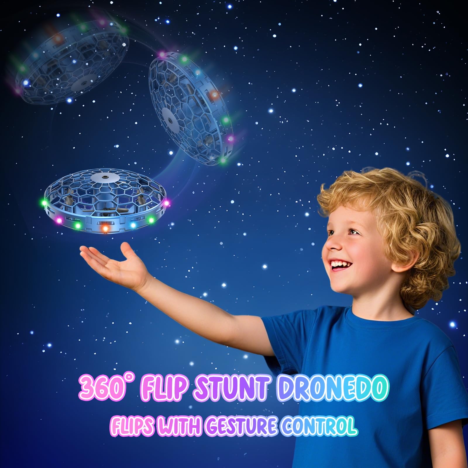 PYMSRTY UFO drone with LED lights for night flight visuals.