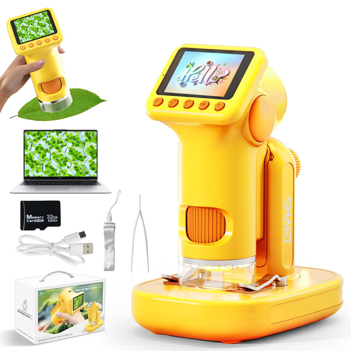 PYRODUM 1600x kid microscope with a 2-inch screen for true-color viewing.