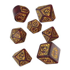 Q Workshop Gryffindor dice with intricate engravings, ideal for themed RPG sessions.