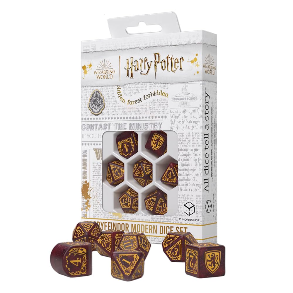 Q Workshop Gryffindor Modern Dice Set in red with glitter finish for dazzling gameplay.