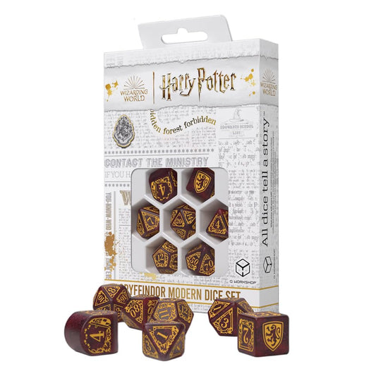 Q Workshop Gryffindor Modern Dice Set in red with glitter finish for dazzling gameplay.