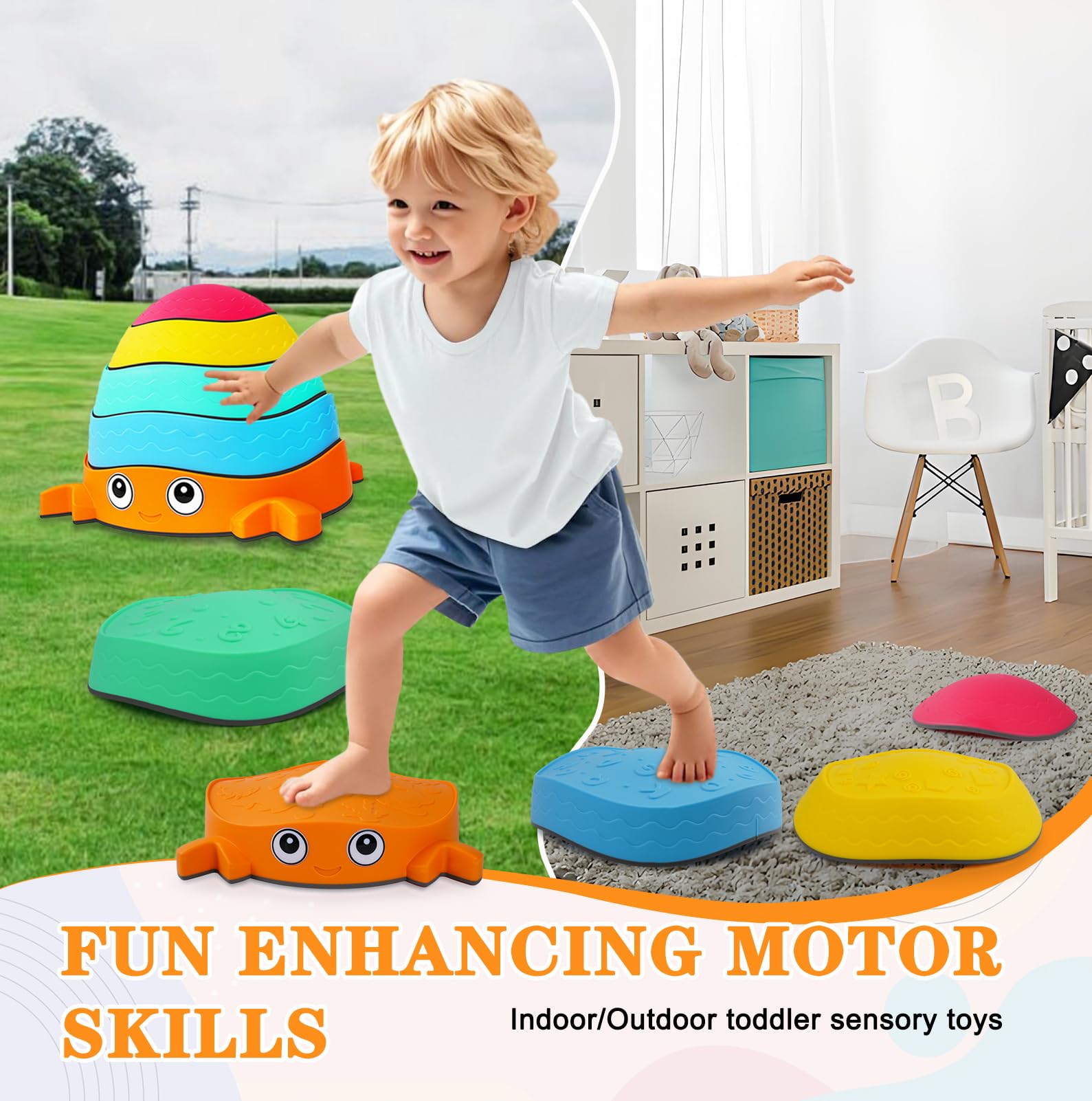 QANIY Crabs Balance Stones have rounded edges to help safe stepping during play.