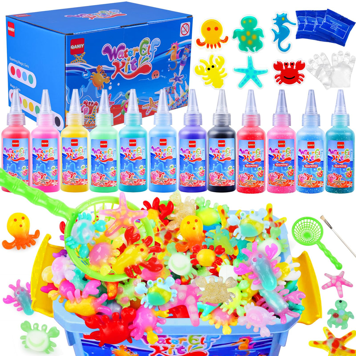 QANIY Magic Water Elf Toy Kit molds for sea creatures, sparks imaginative play.