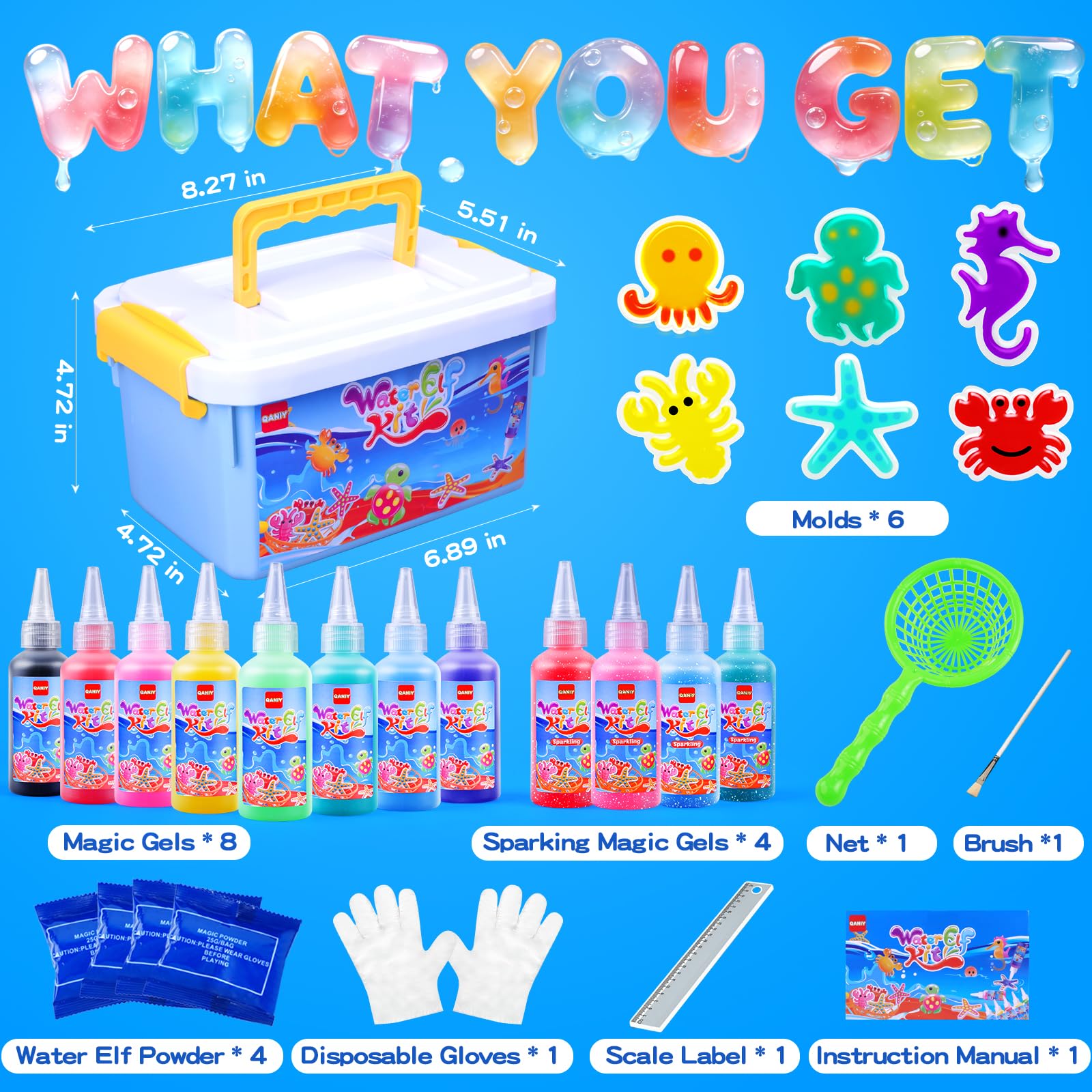 QANIY Magic Water Elf Toy Kit safety gloves help keep hands clean during DIY.