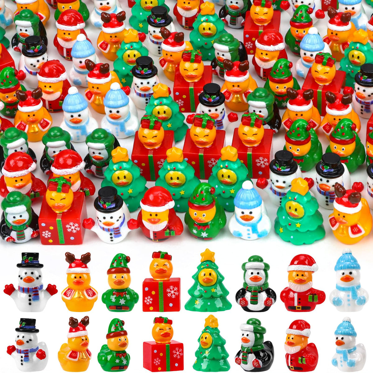 QAUYETM Santa duck with gift box, ideal for festive table decor and gifts.