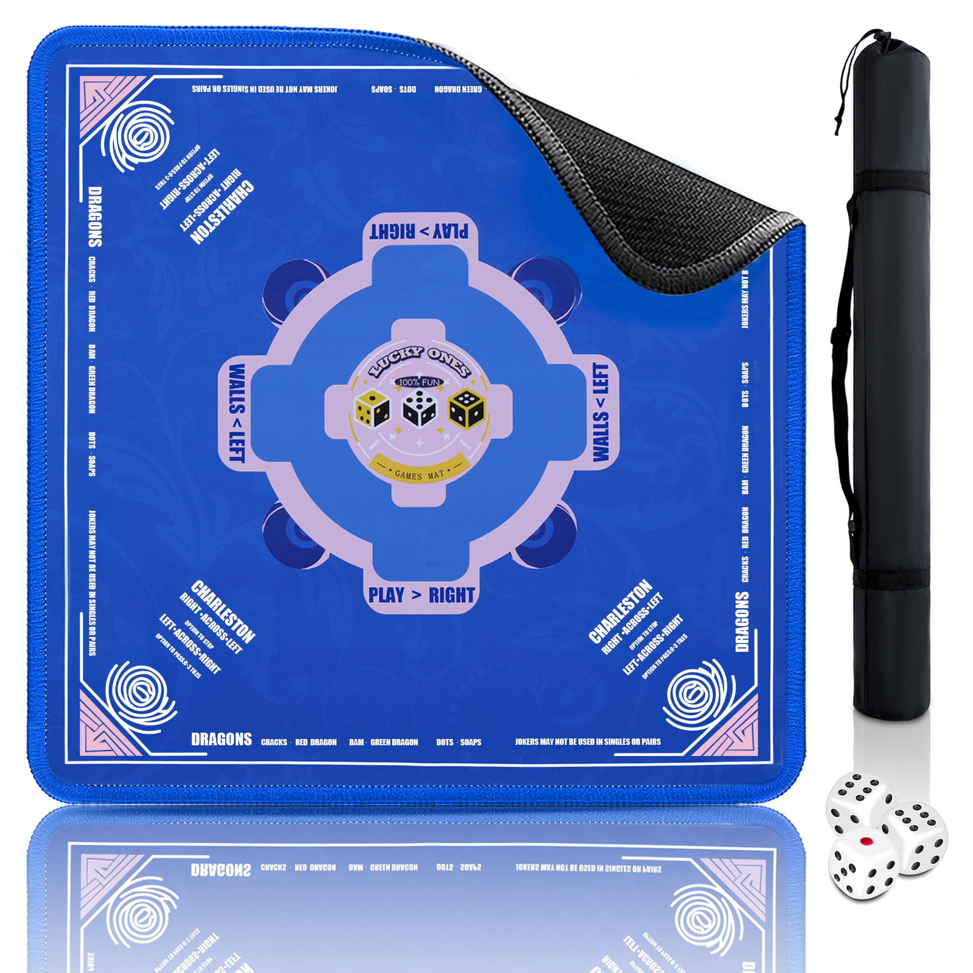 QAZWQAZ Mahjong Mat blue 33x33 surface provides a stable play area.