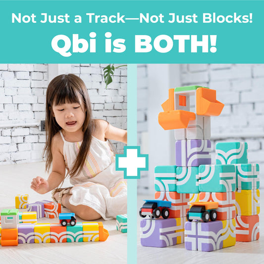 QBI Magnetic Blocks close-up with colorful fruit plates sparks early counting