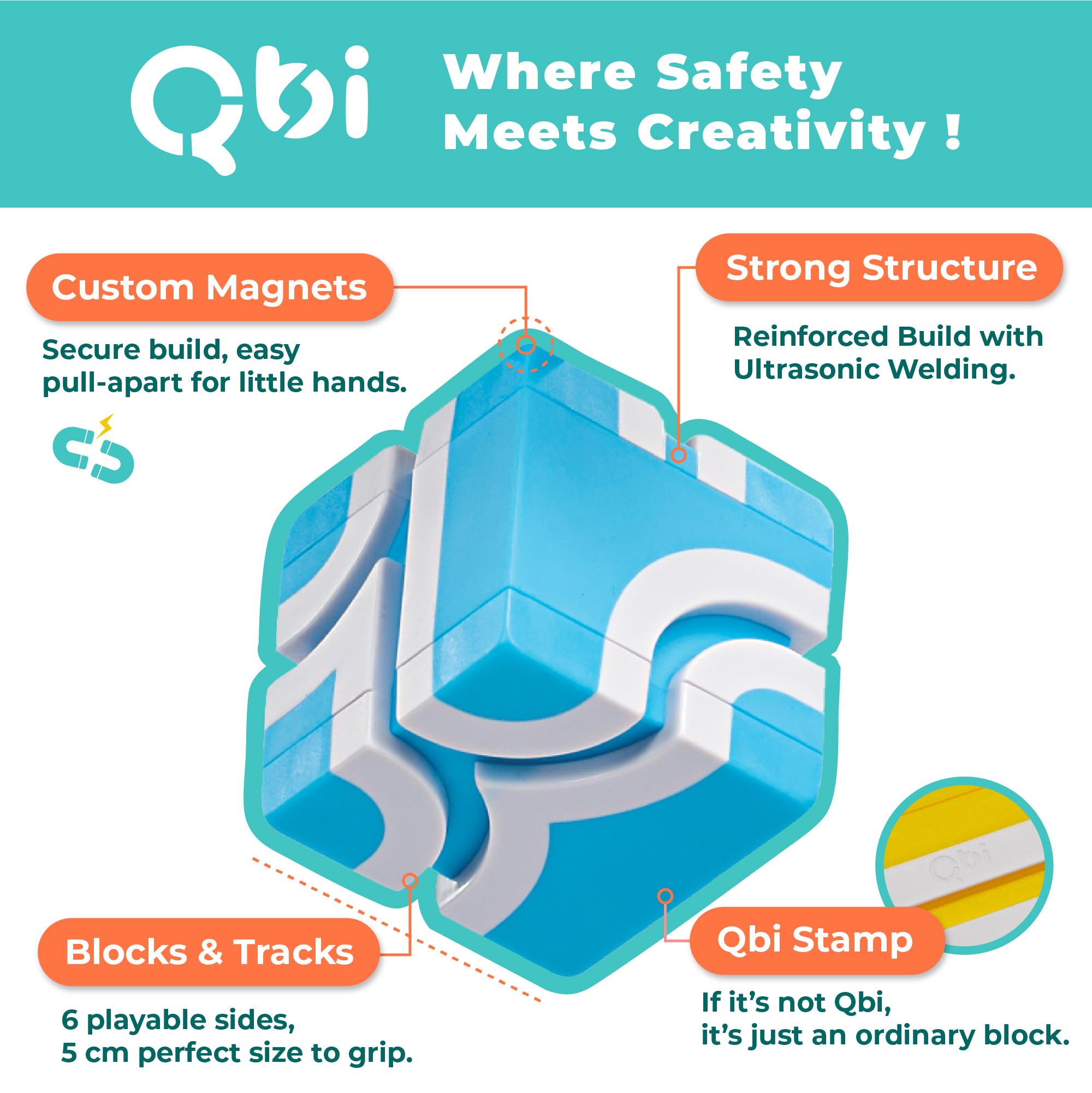 QBI Magnetic Blocks pull-back trucks spark movement during pretend shopping