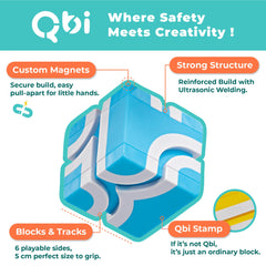 QBI Magnetic Blocks pull-back trucks spark movement during pretend shopping
