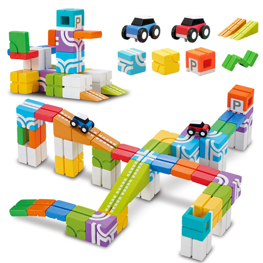 QBI Magnetic Blocks Track Set creates colorful ramps and loops for creative play.