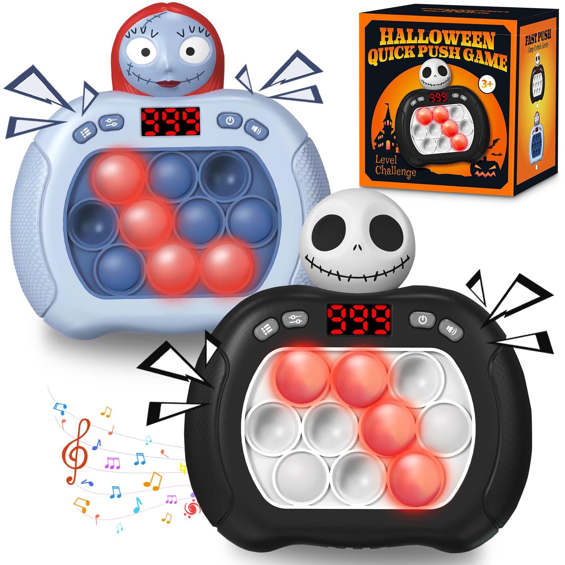 QBvuj Black-Blue pop-push game front view for engaging sensory play