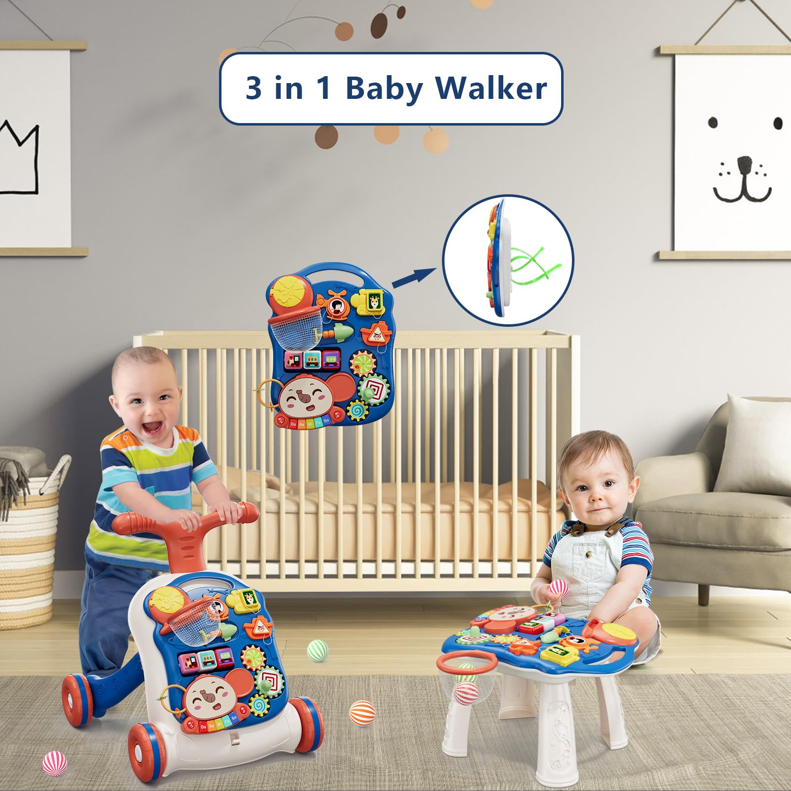 QDRAGON 3-in-1 walker with table panel invites interactive play.