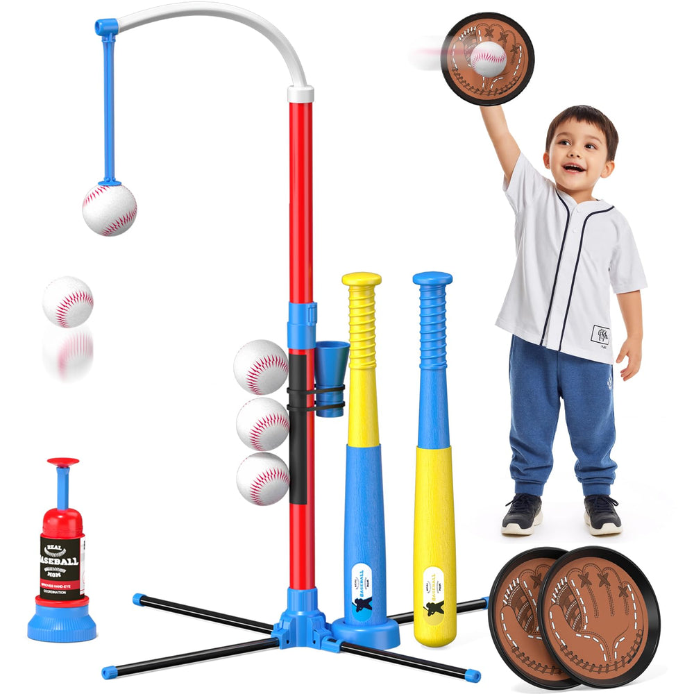 QDRAGON 4-in-1 Tball set with bats and paddles for cooperative play