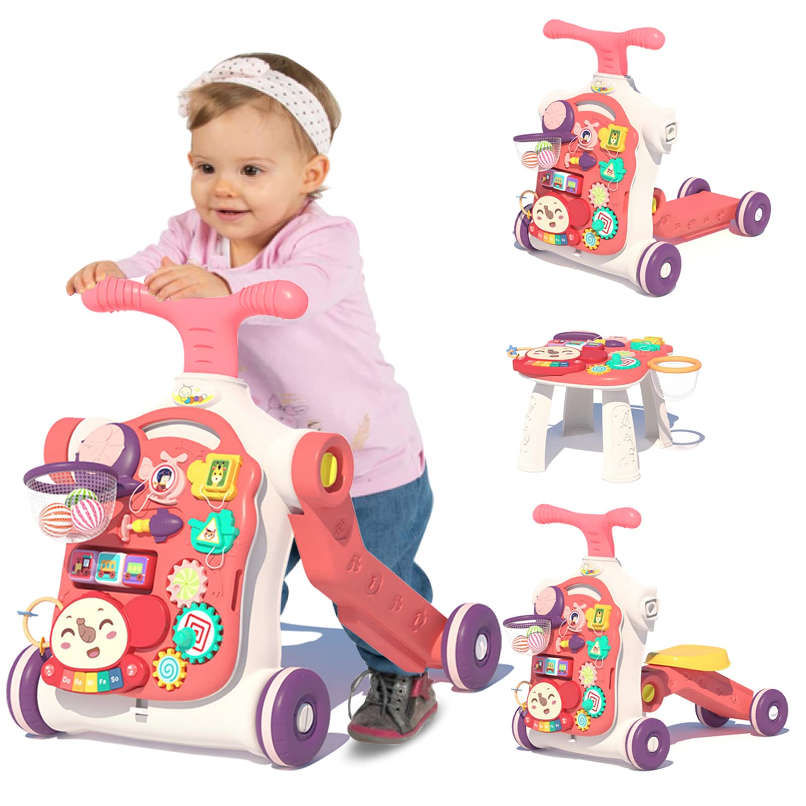 QDRAGON 5 in 1 walker frame in red supports growing toddlers.