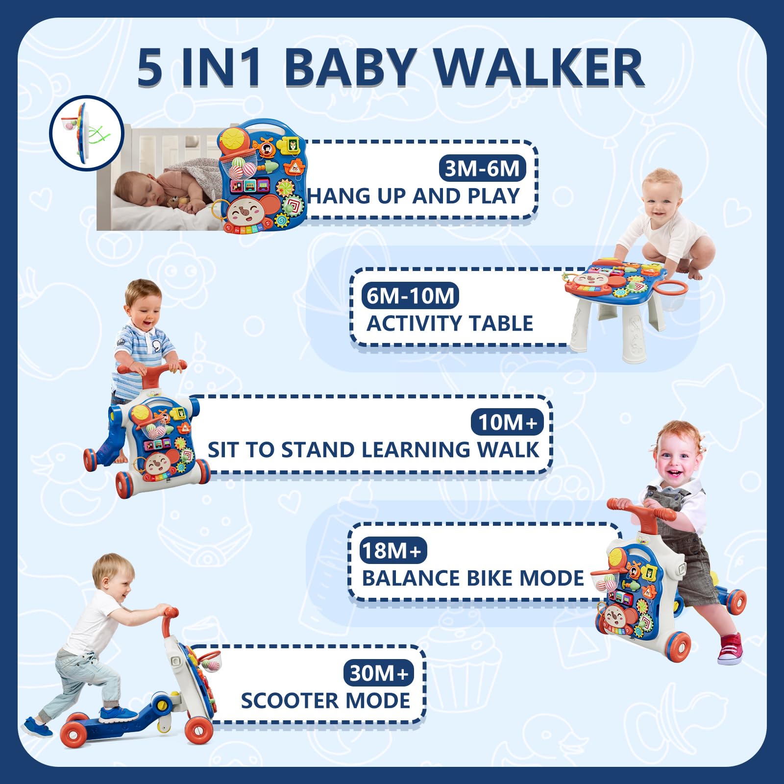 QDRAGON navy blue push walker scooter mode encourages cruising and balance