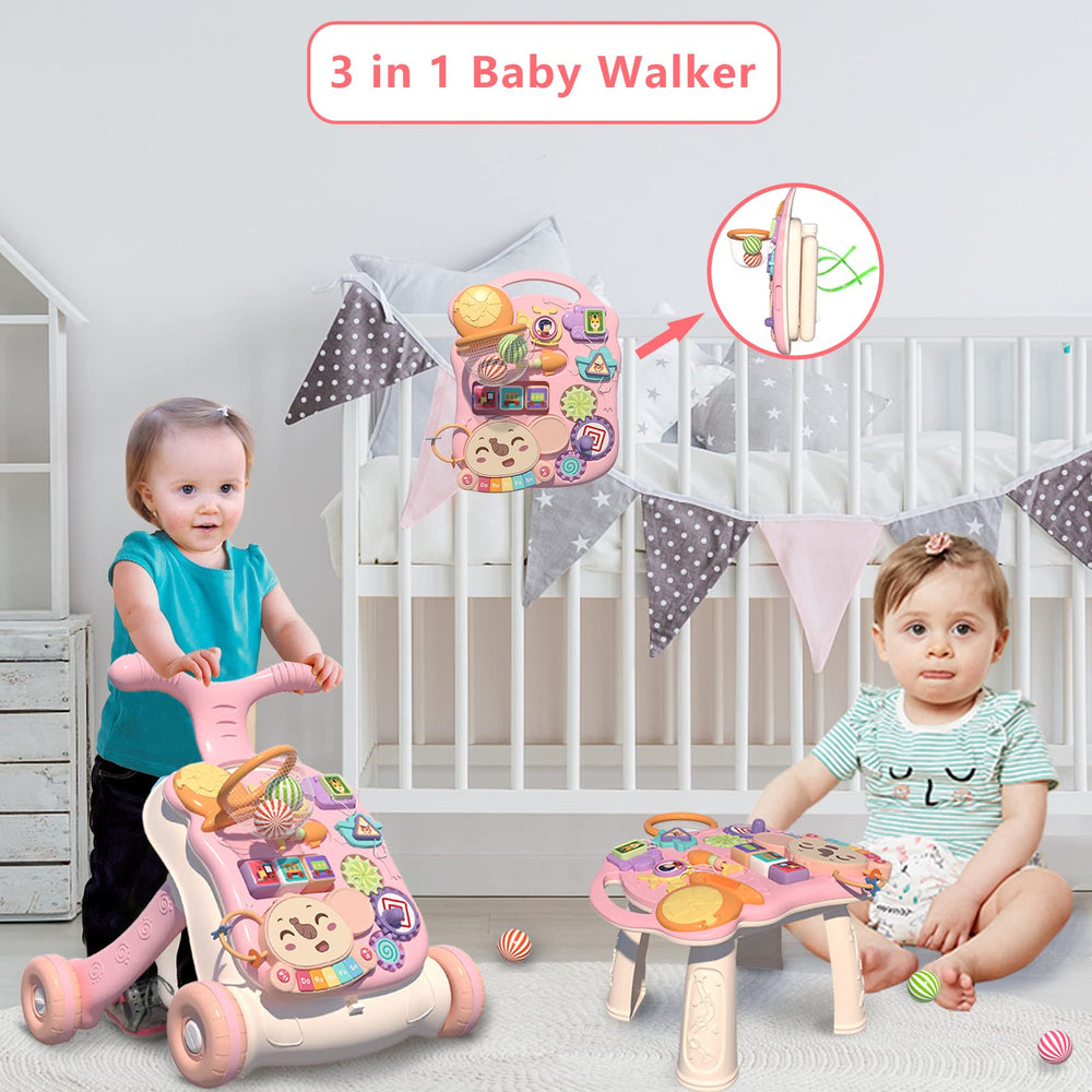 QDRAGON baby push walker table with detachable activity center for curious play.